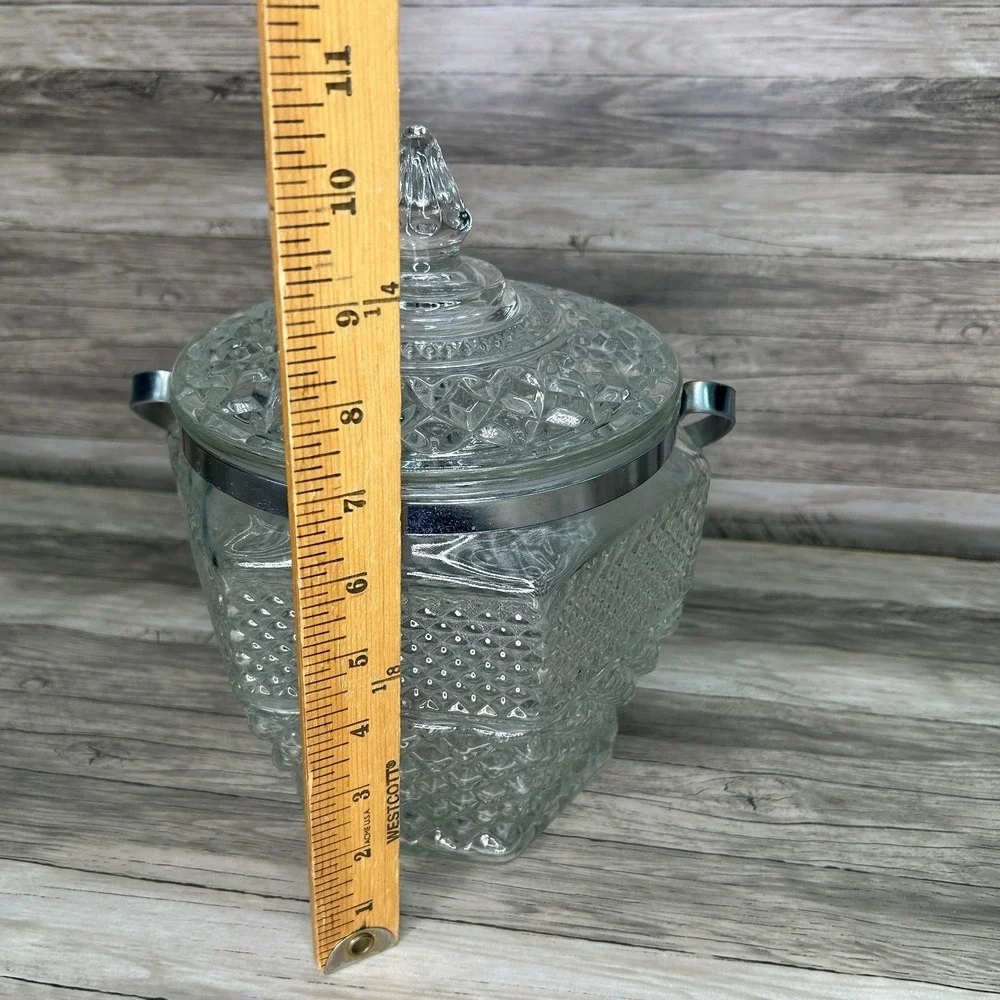Vintage Wexford Pattern Ice Bucket Chrome Trim‎ Anchor Hocking